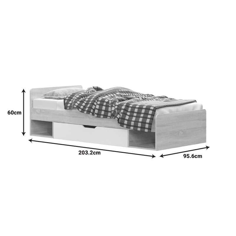 Κρεβάτι με συρτάρι Letto  σε oak - λευκό απόχρωση 90x200εκ - Pakobazaar