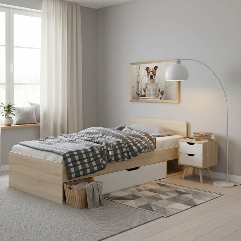 Κρεβάτι με συρτάρι Letto  σε oak - λευκό απόχρωση 90x200εκ - Pakobazaar