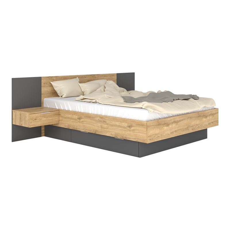 Κρεβάτι διπλό Kantri  σε sonoma - γκρι απόχρωση 160x200εκ - Pakobazaar
