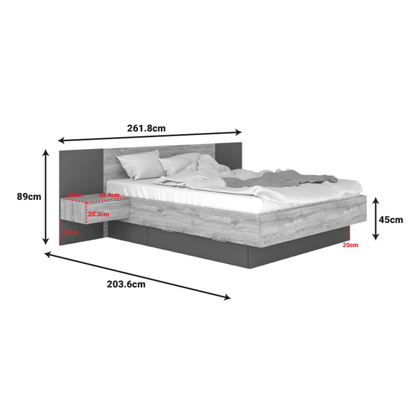 Κρεβάτι διπλό Kantri  σε sonoma - γκρι απόχρωση 160x200εκ - Pakobazaar