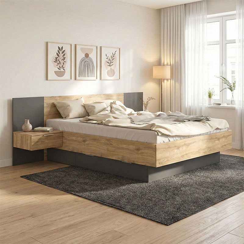 Κρεβάτι διπλό Kantri  σε sonoma - γκρι απόχρωση 160x200εκ - Pakobazaar