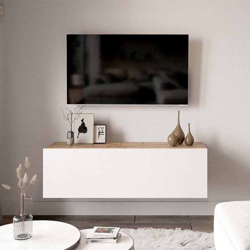 Έπιπλο τηλεόρασης επιτοίχιο Serit  λευκό-oak 100x31,5x29,5εκ - Pakobazaar