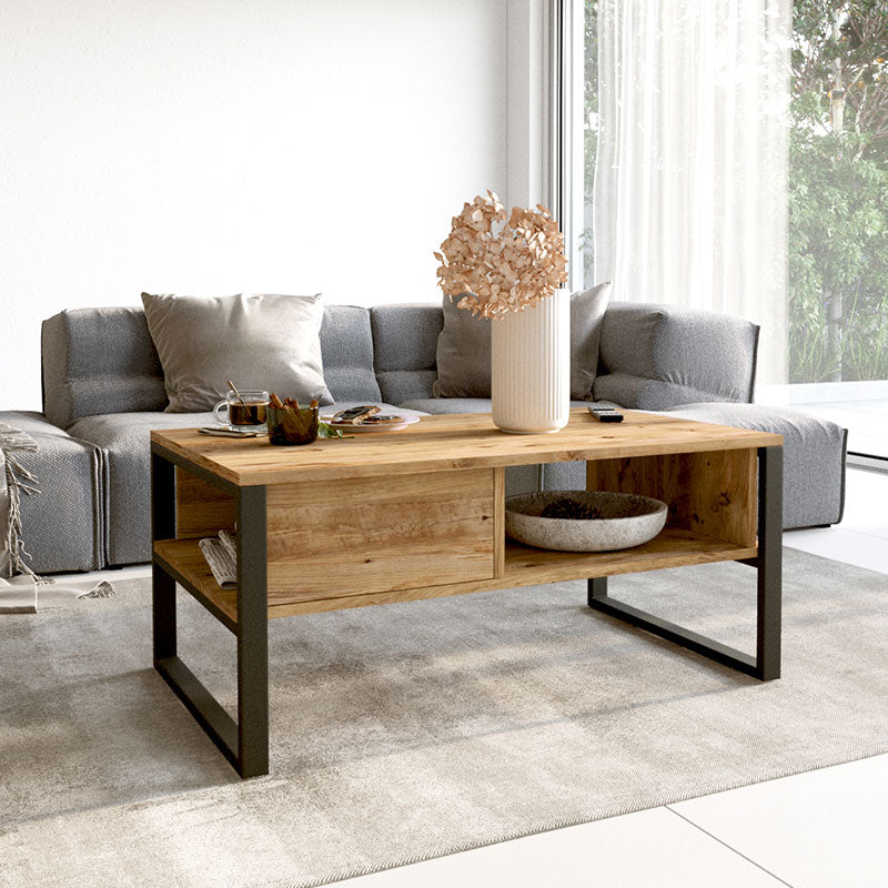 Τραπέζι σαλονιού Honora  oak-μαύρο 100x60x44,5εκ - Pakobazaar