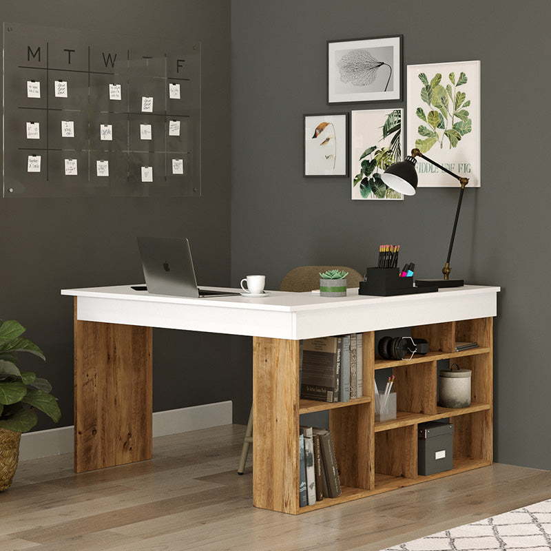 Γραφείο γωνιακό Rosaline  λευκό-oak 120x129x72εκ - Pakobazaar