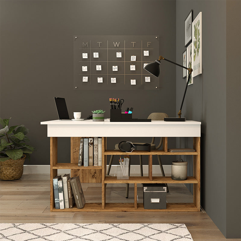 Γραφείο γωνιακό Rosaline  λευκό-oak 120x129x72εκ - Pakobazaar