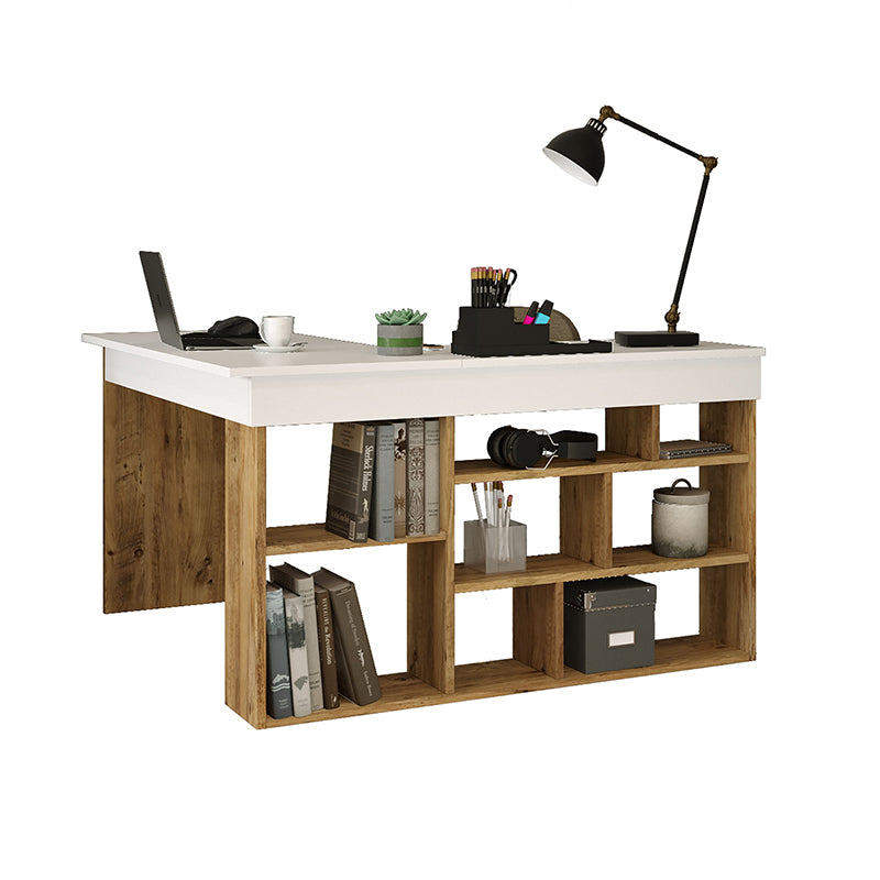 Γραφείο γωνιακό Rosaline  λευκό-oak 120x129x72εκ - Pakobazaar
