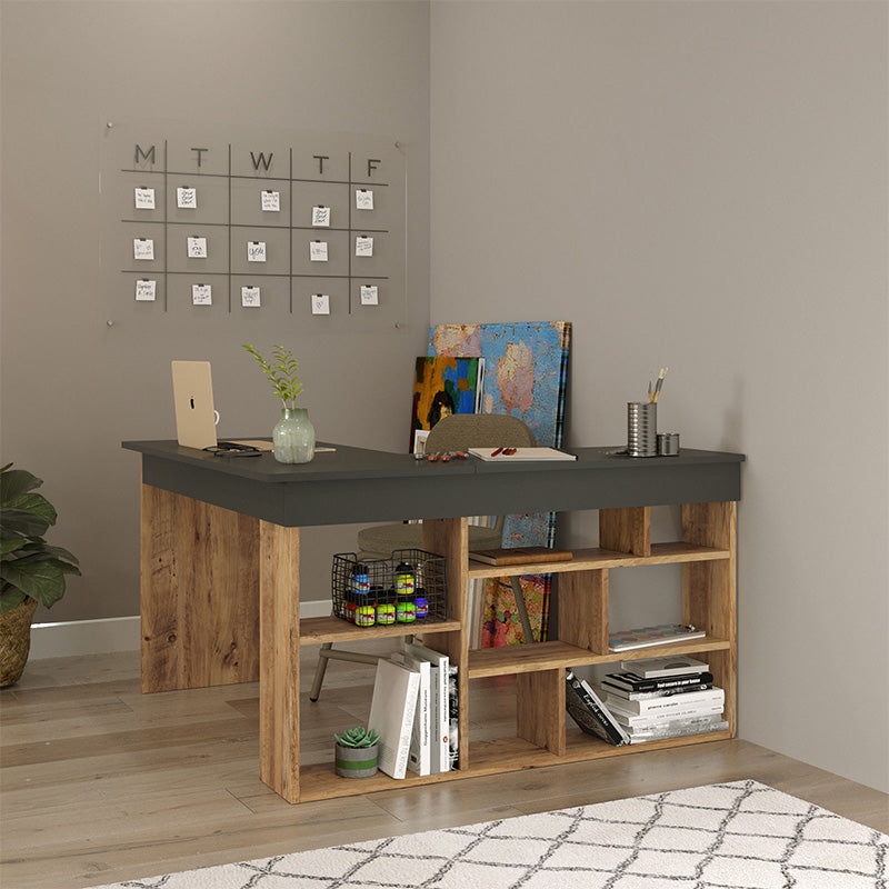 Γραφείο γωνιακό Rosaline  ανθρακί-oak 120x129x72εκ - Image 4