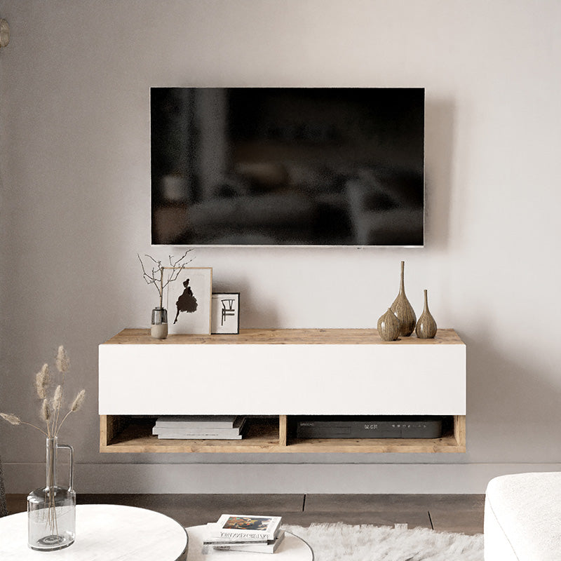 Έπιπλο τηλεόρασης επιτοίχιο Roscoe  λευκό-oak 100x31.5x29.5εκ - Pakobazaar
