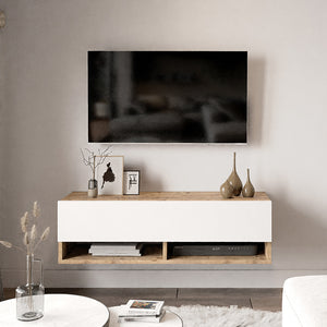 Έπιπλο τηλεόρασης επιτοίχιο Roscoe  λευκό-oak 100x31.5x29.5εκ - Pakobazaar