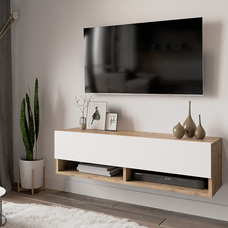 Έπιπλο τηλεόρασης επιτοίχιο Roscoe  λευκό-oak 100x31.5x29.5εκ - Pakobazaar