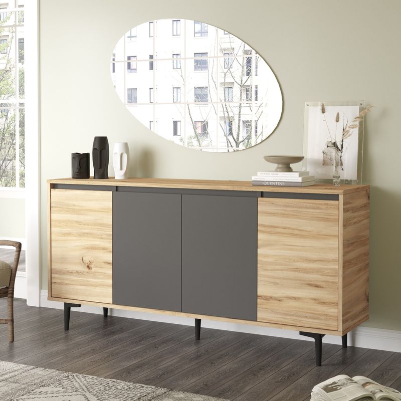 Μπουφές Augusta  oak-ανθρακί 160x40x78.5εκ - Image 2