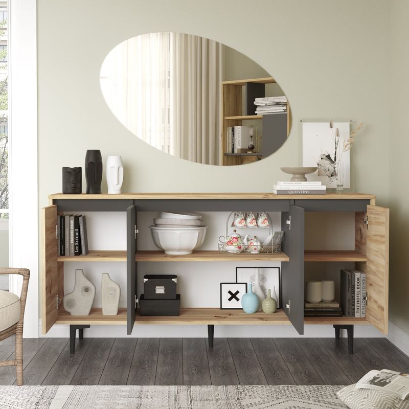 Μπουφές Augusta  oak-ανθρακί 160x40x78.5εκ - Image 3