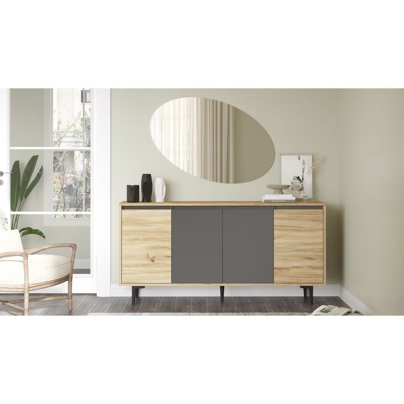 Μπουφές Augusta  oak-ανθρακί 160x40x78.5εκ - Image 4