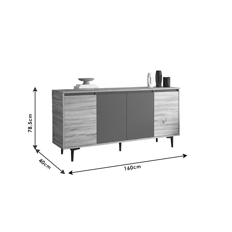 Μπουφές Augusta  oak-ανθρακί 160x40x78.5εκ - Image 6