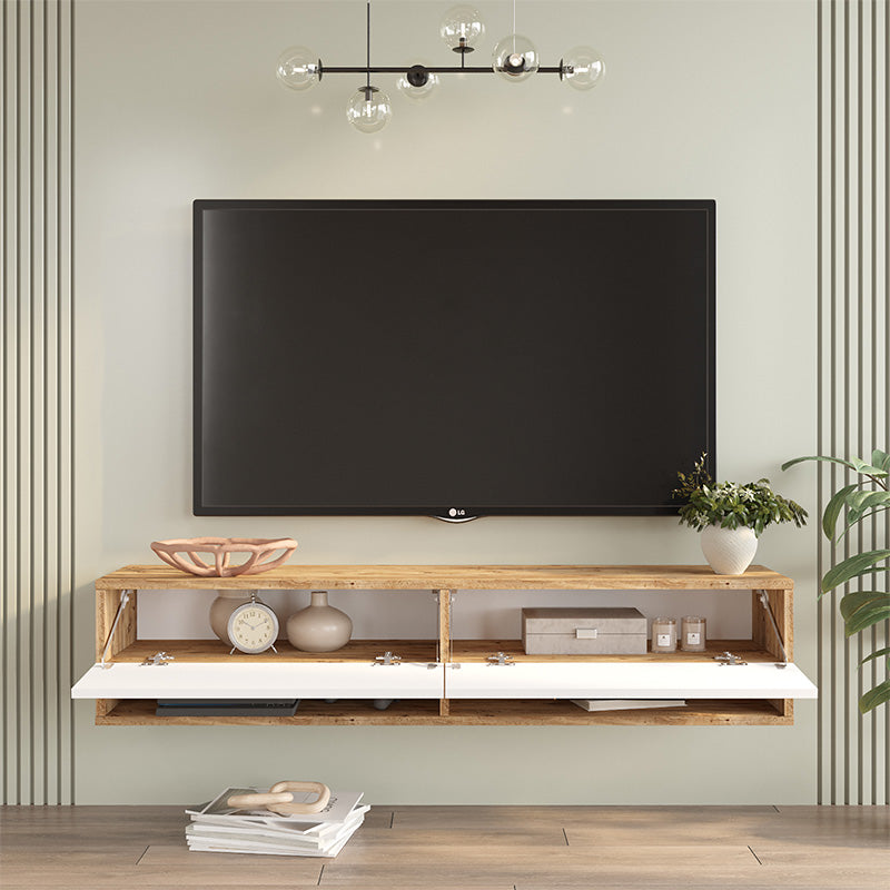 Έπιπλο τηλεόρασης επιτοίχιο Roscoe  λευκό-sonoma 140x31.6x29.6εκ - Pakobazaar