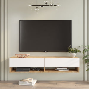 Έπιπλο τηλεόρασης επιτοίχιο Roscoe  λευκό-sonoma 140x31.6x29.6εκ - Pakobazaar