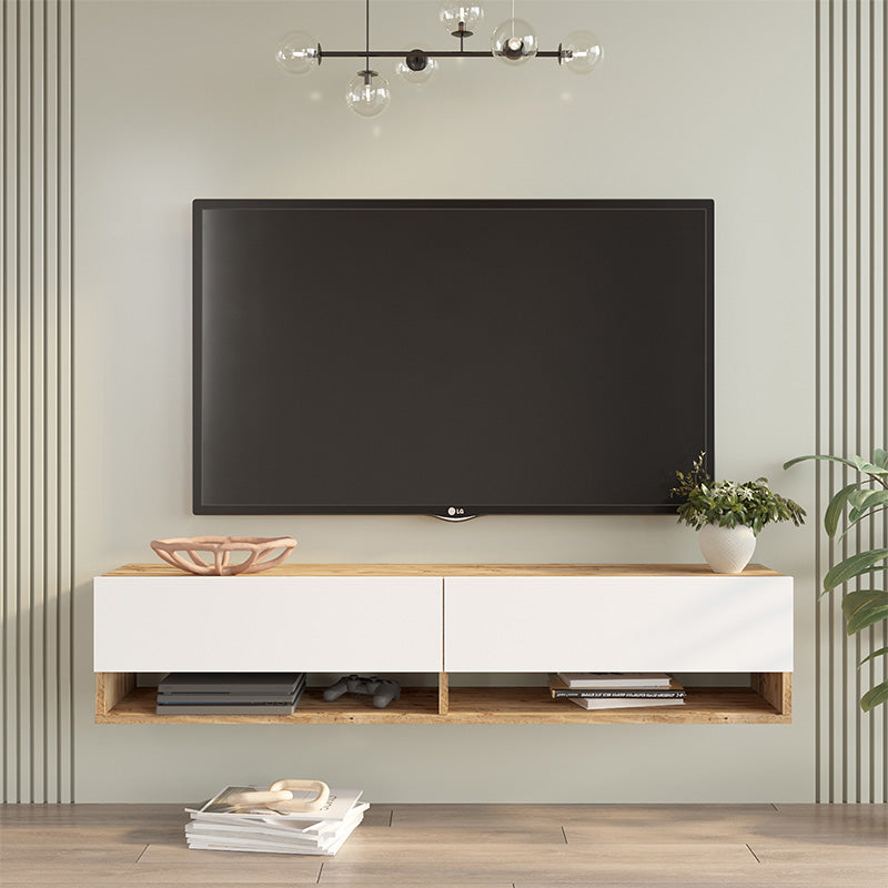 Έπιπλο τηλεόρασης επιτοίχιο Roscoe  λευκό-sonoma 140x31.6x29.6εκ - Pakobazaar