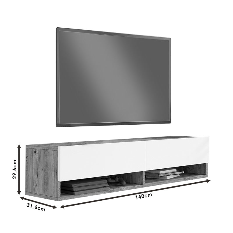Έπιπλο τηλεόρασης επιτοίχιο Roscoe  λευκό-sonoma 140x31.6x29.6εκ - Pakobazaar