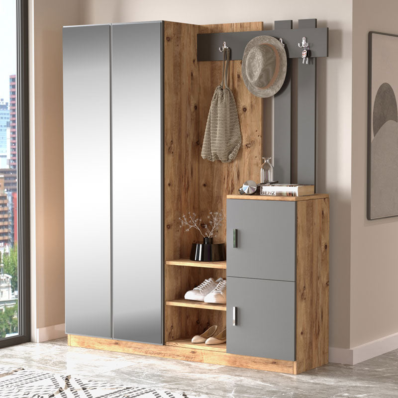 Έπιπλο εισόδου Doorse  μελαμίνης ανθρακί-oak 147.5x35x180εκ - Pakobazaar
