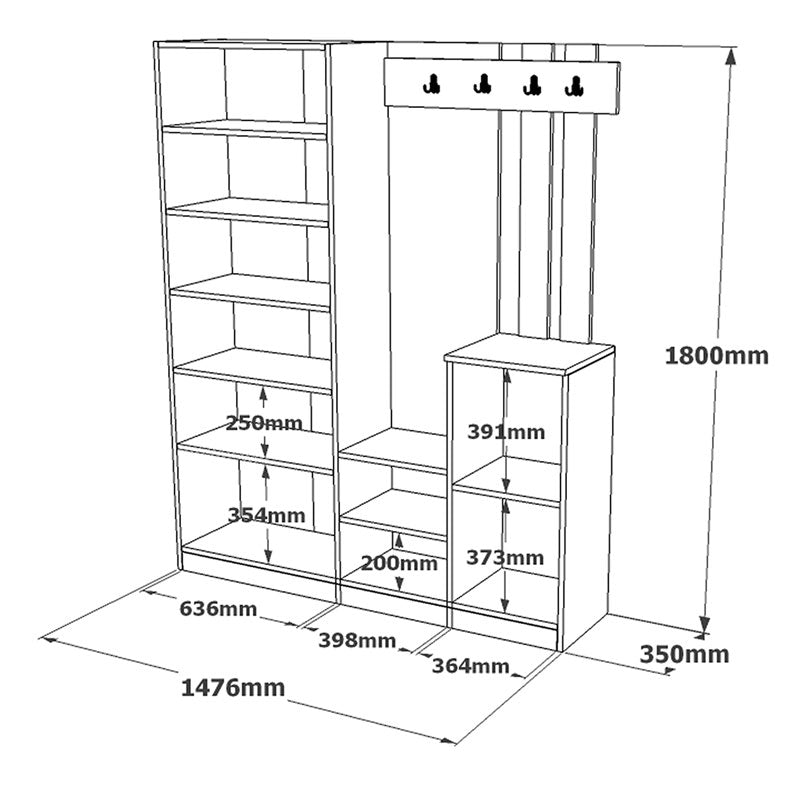 Έπιπλο εισόδου Doorse  μελαμίνης ανθρακί-oak 147.5x35x180εκ - Pakobazaar