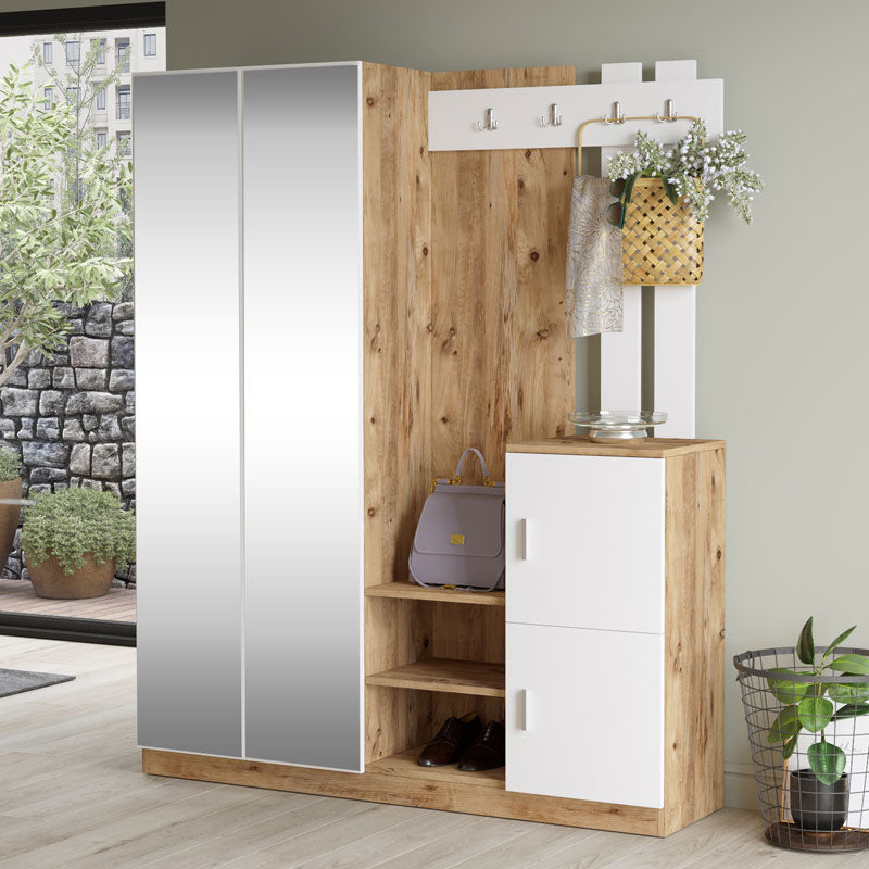 Έπιπλο εισόδου Doorse  μελαμίνης λευκό-oak 147.5x35x180εκ - Pakobazaar