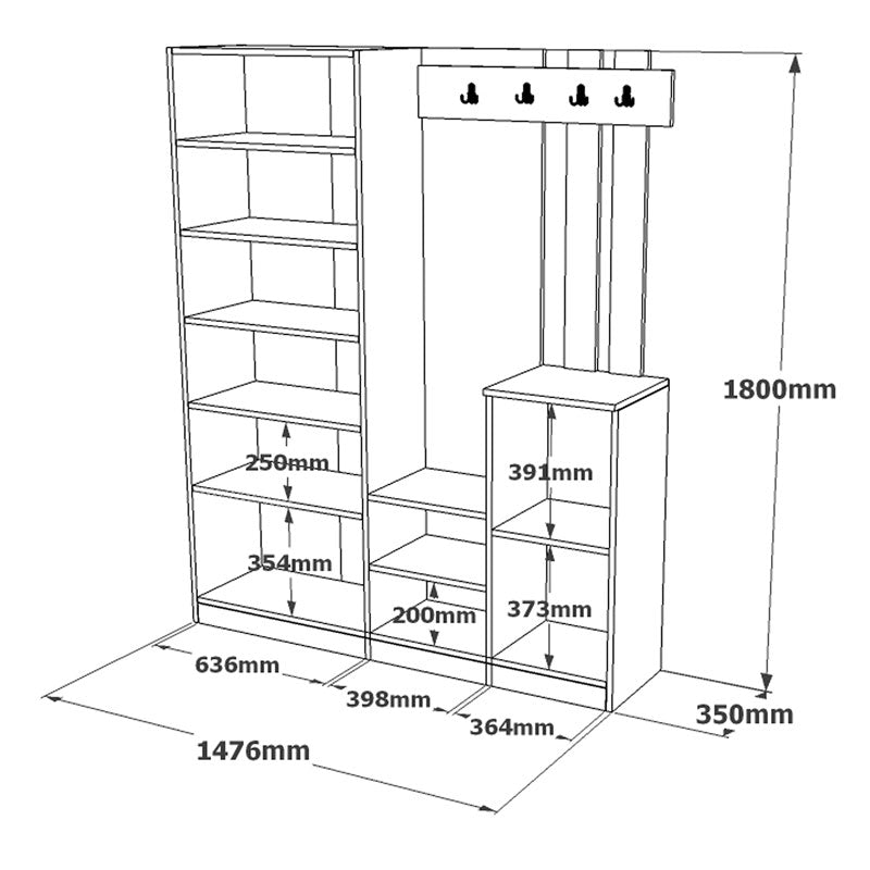 Έπιπλο εισόδου Doorse  μελαμίνης λευκό-oak 147.5x35x180εκ - Pakobazaar