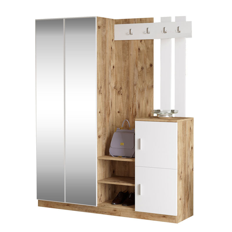 Έπιπλο εισόδου Doorse  μελαμίνης λευκό-oak 147.5x35x180εκ - Pakobazaar