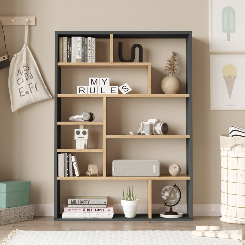 Βιβλιοθήκη Decora  σε φυσική-ανθρακί απόχρωση 90x22x123.6εκ - Pakobazaar