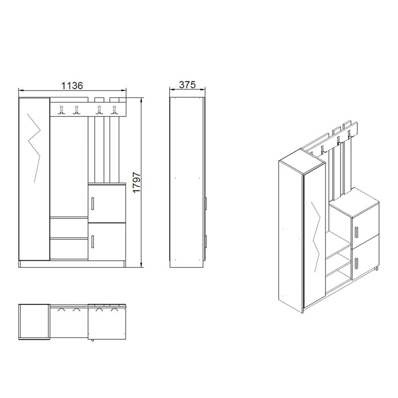 Έπιπλο εισόδου Saron με καθρέπτη  σε oak-ανθρακί απόχρωση 113,6x37,5x180εκ - Image 4