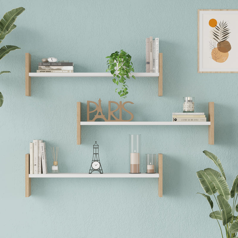 Ραφιέρα τοίχου Mento  λευκό με oak 75,6x14,5x23,6εκ - Pakobazaar
