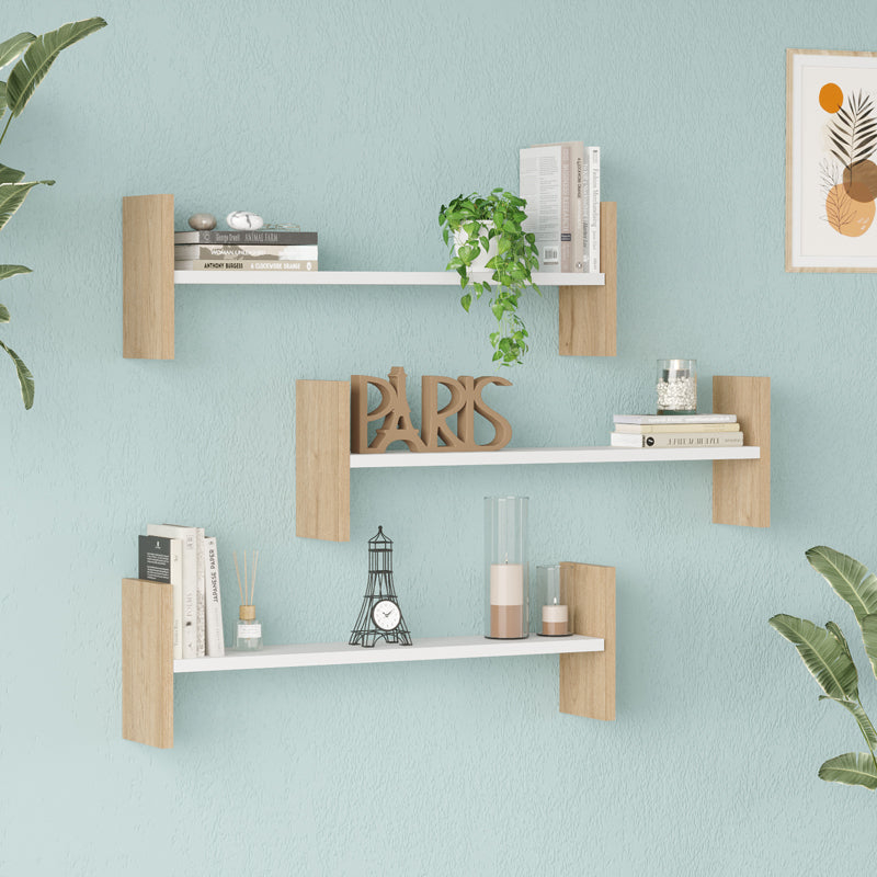 Ραφιέρα τοίχου Mento  λευκό με oak 75,6x14,5x23,6εκ - Pakobazaar