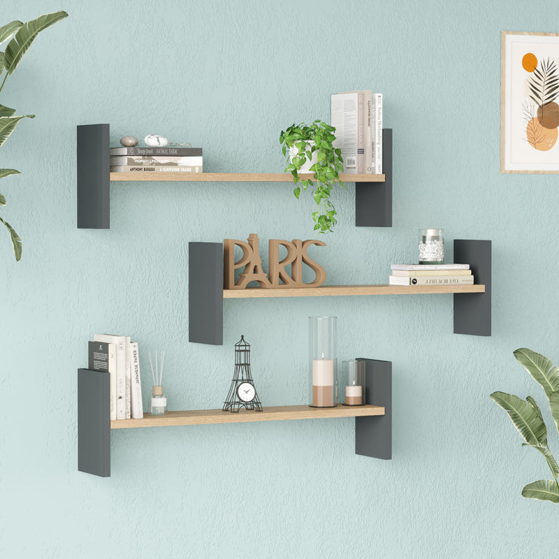 Ραφιέρα τοίχου Mento  oak με ανθρακί 75,6x14,5x23,6εκ - Pakobazaar