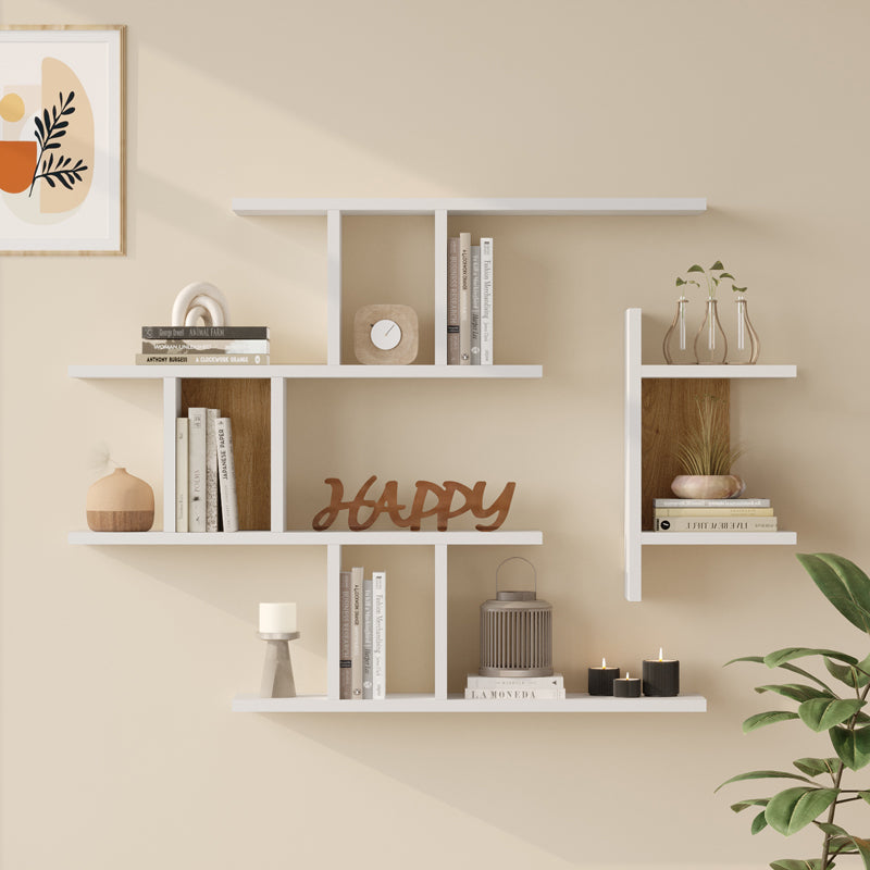 Ραφιέρα τοίχου Ledia  λευκό με oak 110,6x14,5x78εκ - Pakobazaar