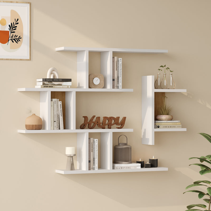 Ραφιέρα τοίχου Ledia  λευκό με oak 110,6x14,5x78εκ - Pakobazaar