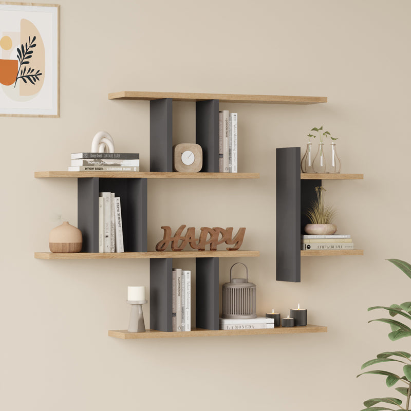 Ραφιέρα τοίχου Ledia  oak με ανθρακί 110,6x14,5x78εκ - Pakobazaar