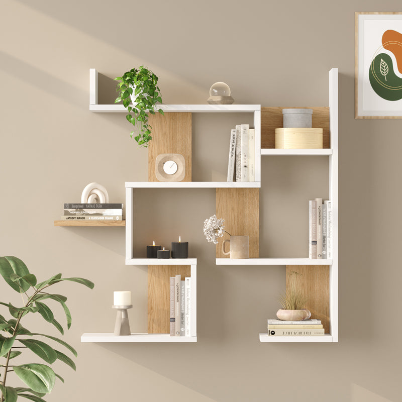 Ραφιέρα τοίχου Maze  λευκό με oak 93,3x14,5x90εκ - Pakobazaar