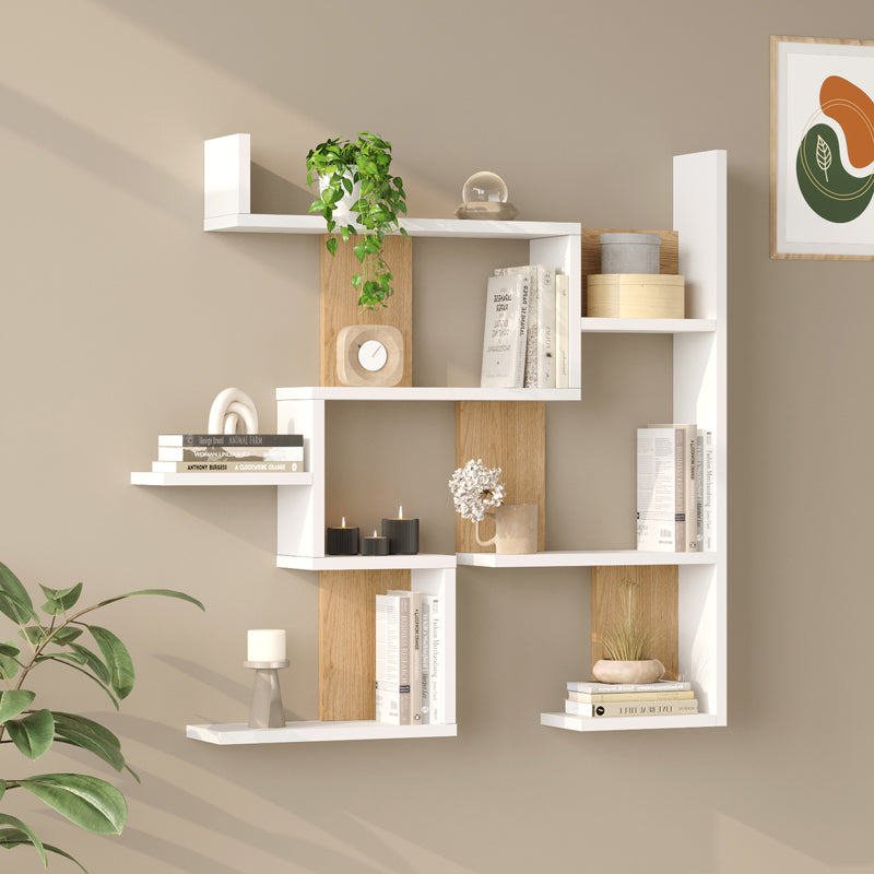 Ραφιέρα τοίχου Maze  λευκό με oak 93,3x14,5x90εκ - Pakobazaar