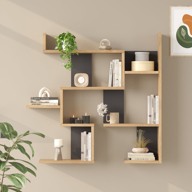 Ραφιέρα τοίχου Maze  oak με ανθρακί 93,3x14,5x90εκ - Pakobazaar