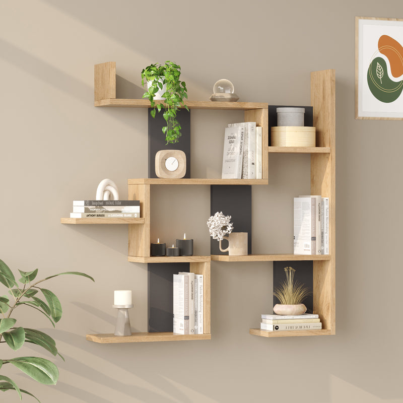 Ραφιέρα τοίχου Maze  oak με ανθρακί 93,3x14,5x90εκ - Pakobazaar
