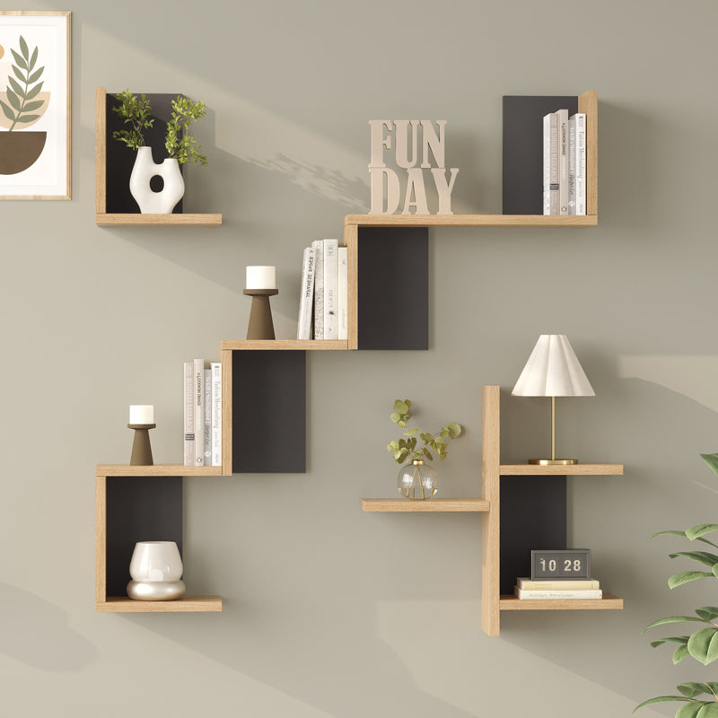 Ραφιέρα τοίχου Verso  oak με ανθρακί 99,4x14,5x103εκ - Pakobazaar