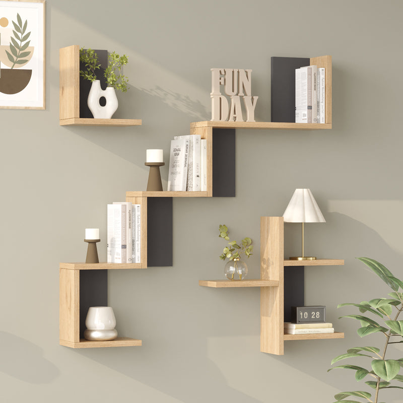 Ραφιέρα τοίχου Verso  oak με ανθρακί 99,4x14,5x103εκ - Pakobazaar