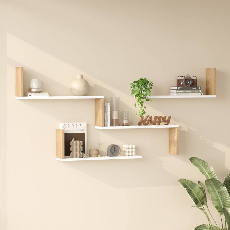 Ραφιέρα τοίχου Flear  λευκό με oak 179x14,5x76,2εκ - Pakobazaar
