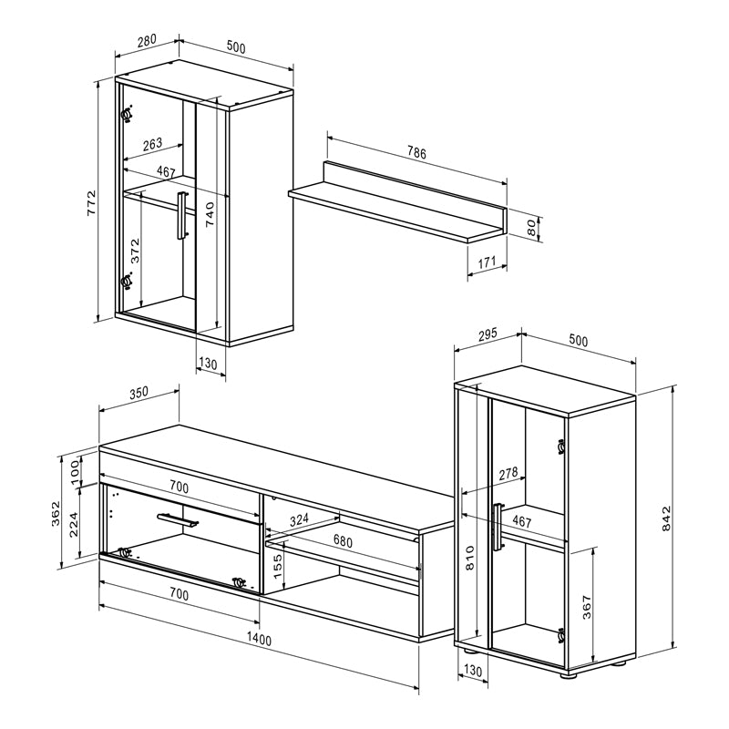 Σύνθετο σαλονιού Zafira  sonoma-λευκό 190x35x190εκ - Pakobazaar