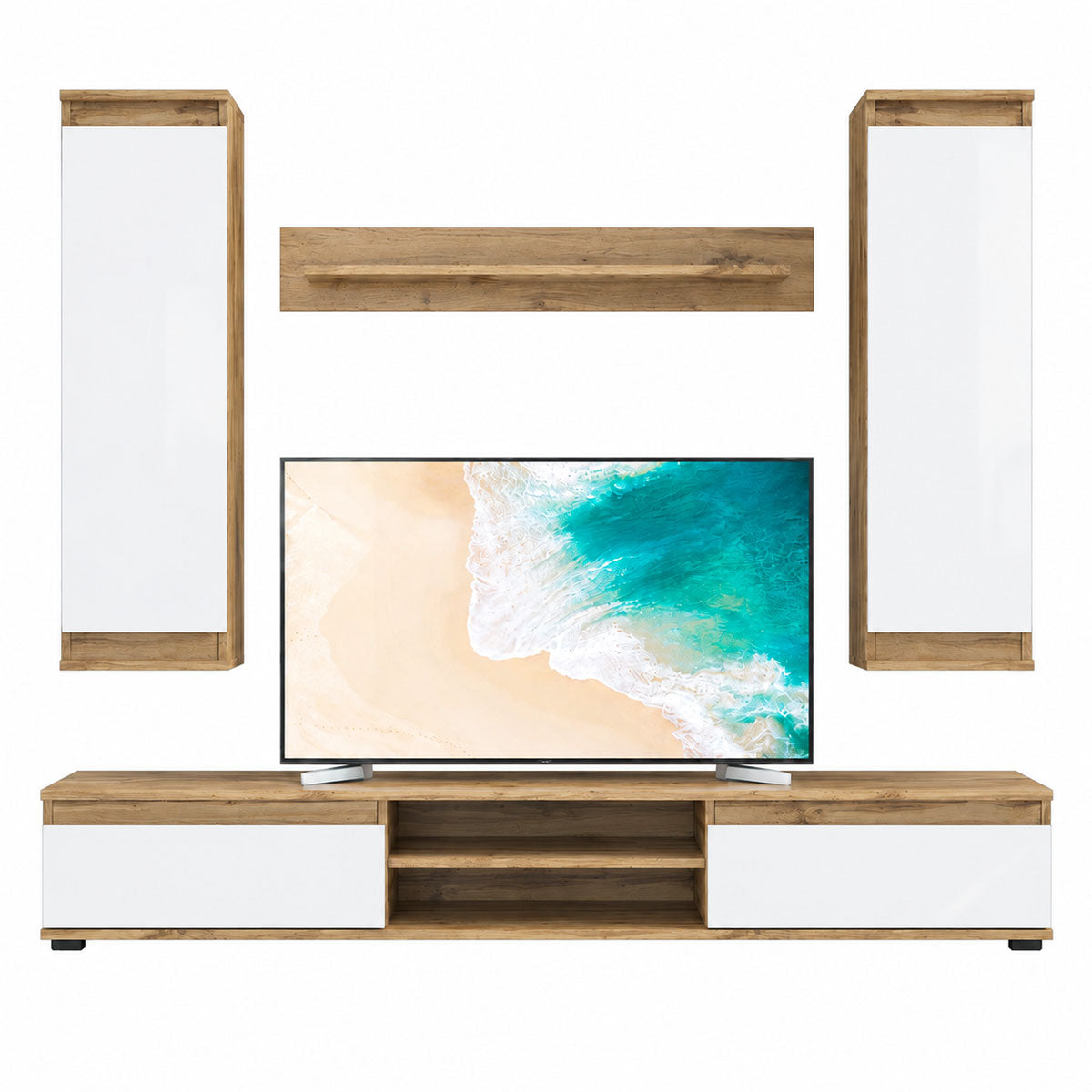 Σύνθετο σαλονιού Sandro  καρυδί-λευκό 175x37x160εκ - Pakobazaar