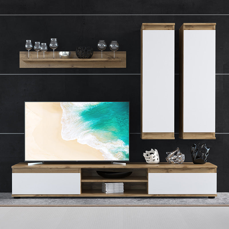 Σύνθετο σαλονιού Sandro  καρυδί-λευκό 175x37x160εκ - Pakobazaar