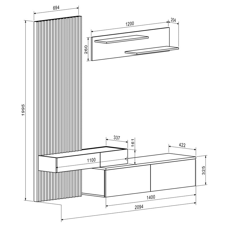 Σύνθετο σαλονιού Litende  sonoma-λευκό μελαμίνης 210x42x199.5εκ