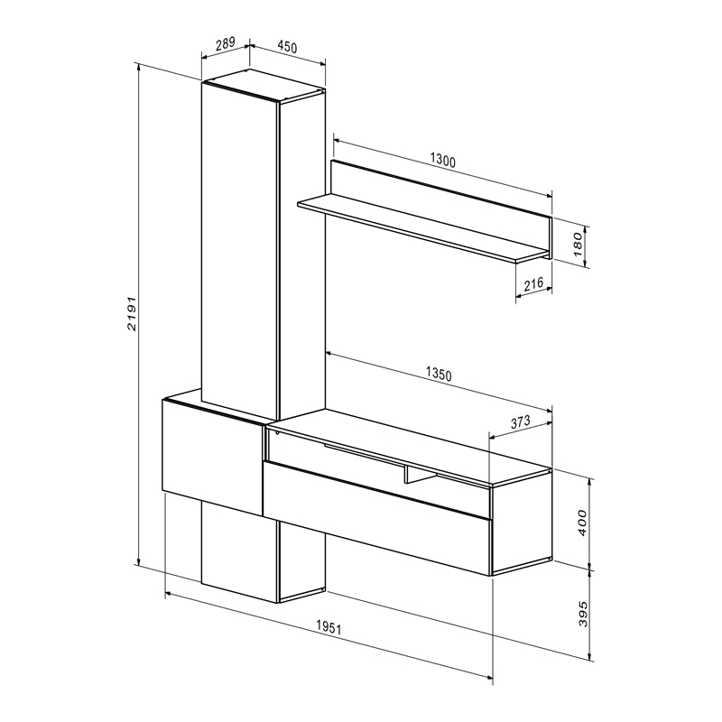 Σύνθετο σαλονιού Wendy  σε oak-μαύρη απόχρωση 195.1x37.3x219.1εκ - Pakobazaar