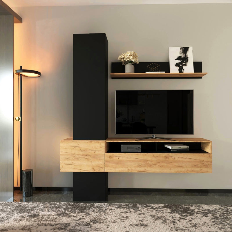 Σύνθετο σαλονιού Wendy  σε oak-μαύρη απόχρωση 195.1x37.3x219.1εκ - Pakobazaar