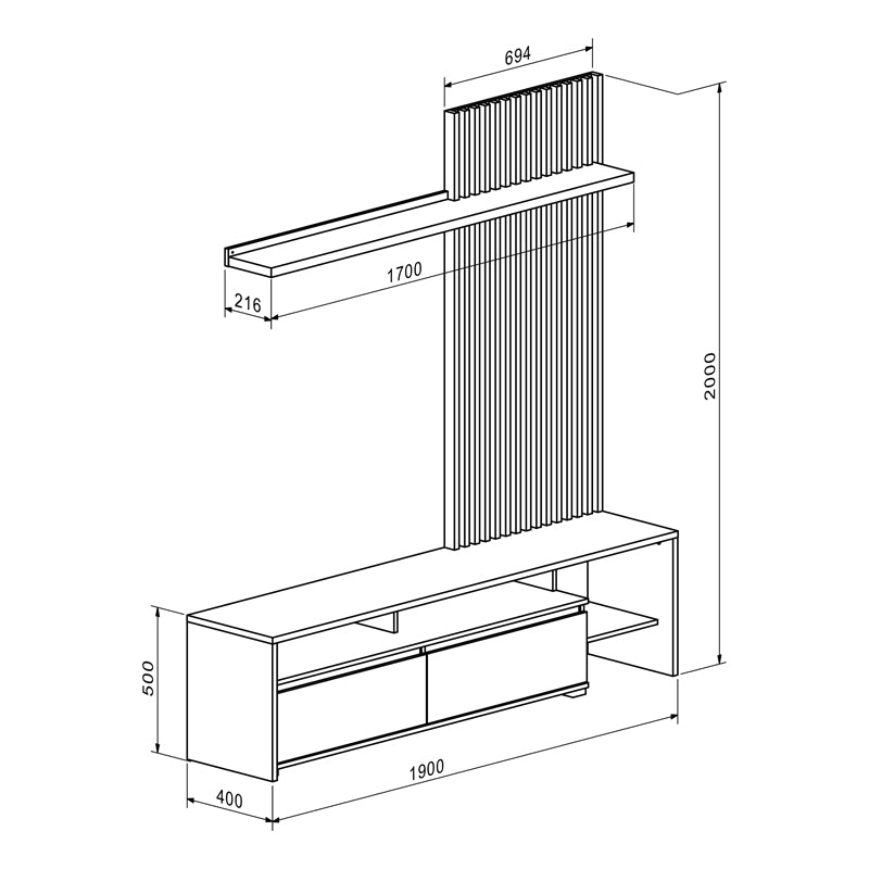 Σύνθετο σαλονιού Neo  σε oak-γκρι απόχρωση 190x40x200εκ - Pakobazaar