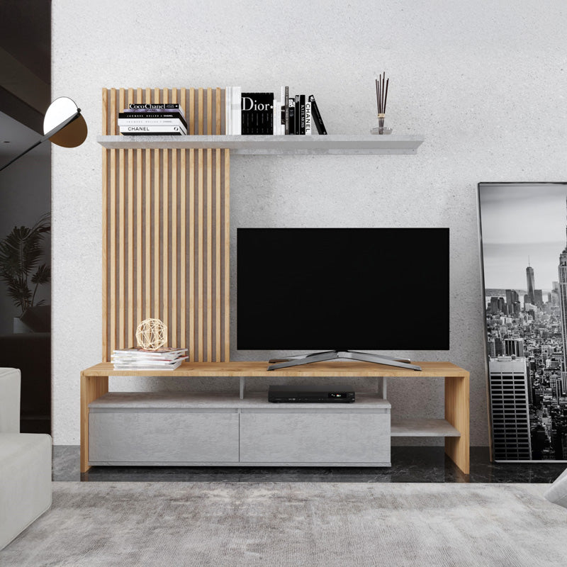 Σύνθετο σαλονιού Neo  σε oak-γκρι απόχρωση 190x40x200εκ - Pakobazaar